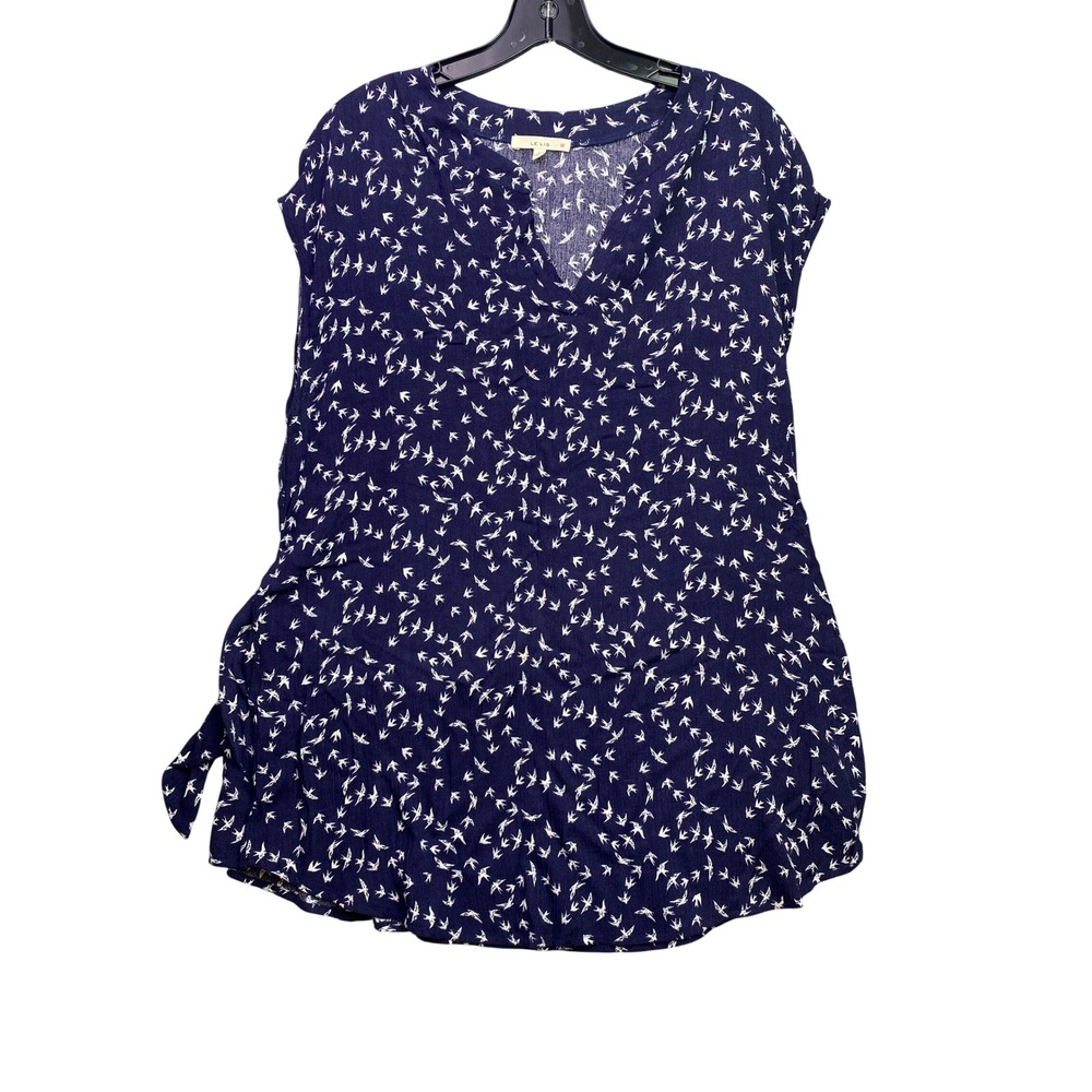 Le Lis Blouse Womens Medium Navy Blue Bird AOP Sleeveless Career Office Mature
